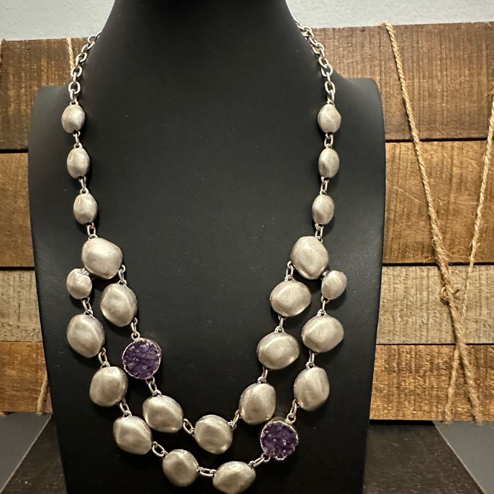 Renee Piatt purple Druzy Accent Pebble Statement Necklace